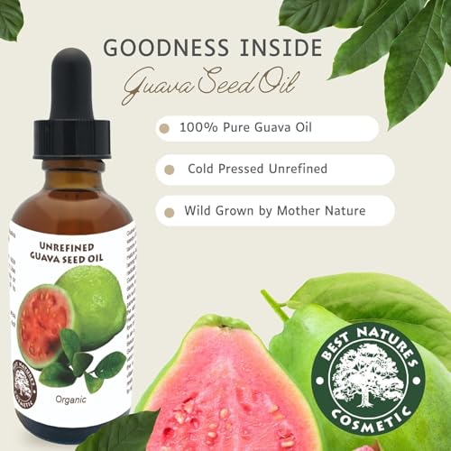 Best Nature's Cosmetics Organic Guava Seed Oil - Cold Pressed for Skin & Hair ? Vitamin C Rich, Antioxidant-Rich Hydrating Oil for Glowing Skin & Frizz-Free Hair - 4 oz / 120 ml