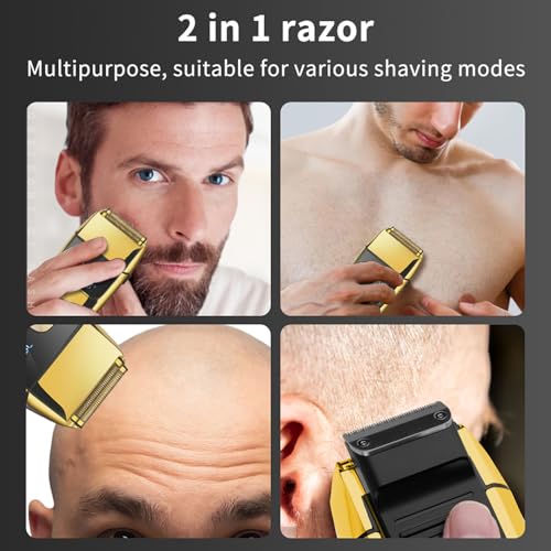 DSP¢ç Bald Shaver for Men Shavers for Men 2 in1 Barber Shaver with Precision Trimmer 3-Speed Electric Razor with LED Digital Display Stainless Steel (Gold)