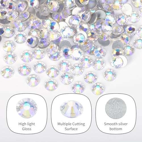 2000PCS Moonlight Rhinestones Bulk, Flat Back Crystal Glass Stone Round Gems,SS30, 6.4-6.6mm