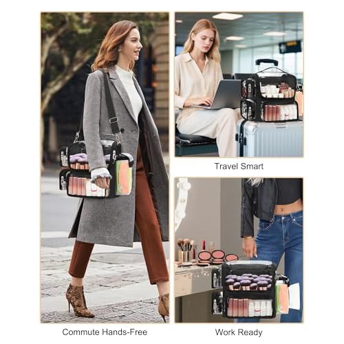TANTO Makeup Brush Bag, Makeup Artist Bag Professional Cosmetic Bag Clear Makeup Bag Large Makeup Train Case Portable Storage Organizer Bag with Adjustable Divide&Shoulder Strap