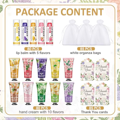 80 Sets Hand Cream and Lip Balm Bulk Set, Easter Basket Stuffers, Wedding Favors for Guests with Thank You Card Organza Bags, Mothers Day Gifts, Teacher Appreciation Gift, Nurse Gift