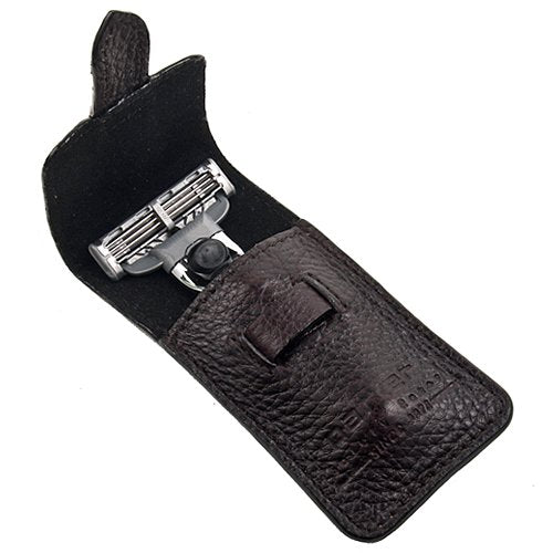 Parker Travel Razor ? Compatible with Gillette¢ç Mach3¢ç Cartridges ? Compact Chrome Brass Handle with Premium Buffalo Leather Case for Men¡¯s Grooming & Travel