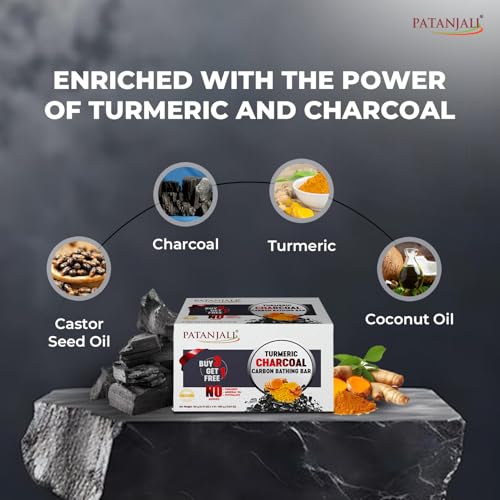 patanjali Turmeric Charcoal Body Cleanser Bar 125g | Detoxifying Herbal Soap with Activated Charcoal & Turmeric | Deep Cleansing for Oily, Acne?Prone & Dull Skin
