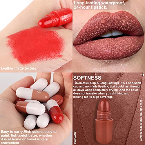 BINGBRUSH 18Pcs Pill Lipstick Capsules Samples Mini Set Makeup, Long Lasting Lip Stain L?piz Labial Rojo Women Red Cute Lip Stick Purse Set Labiales Matte Larga Duracion 24