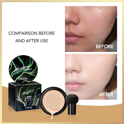 Mushroom Head Air Cushion CC Cream Foundation, Moisturizing Concealer BB Cream Nude Long Lasting Matte CC Cream Makeup Liquid Foundation (2pcs Ivory)