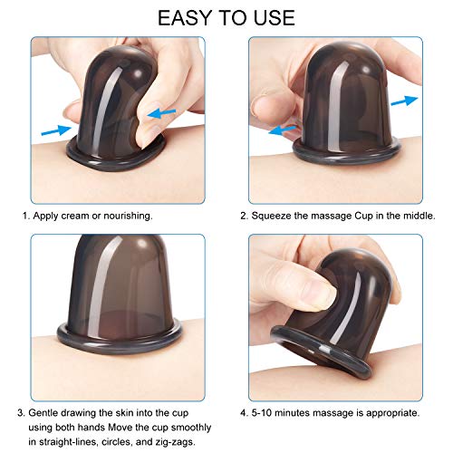 BBTO Silicone Facial Cupping Set, Vacuum Massage Cup Kit for Body, Face, Neck, Back, and Eye, 6 Cups and Exfoliating Brush(Black)