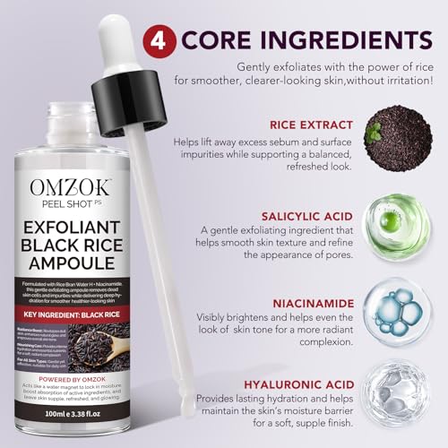 Peel Shot Glow Rice Ampoule Duo | Black Rice Exfoliant Face and Pore Cleaner with Hyaluronic Acid & Rice Extract Serum | Facial Pore Exfoliator, Peelshot Blackhead Dead Skin Remover for Face (100ml)