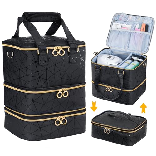 Uross Nail Polish Organizer Bag Holds 60 Bottles Nail Polish & Nail Lamp, Large Gel Polish Organizers and Storage box for Nail Tech, Nail Kit Supplies Organizer Case - Black