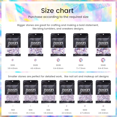 Novani Pink AB Rhinestones Glass Rhinestone for Crafts Flatback Crystals Gems and Rhinestones for Nails Art Makeup Face Clothes Shoes Decoration DIY(SS20, 1440pcs, Pink AB)