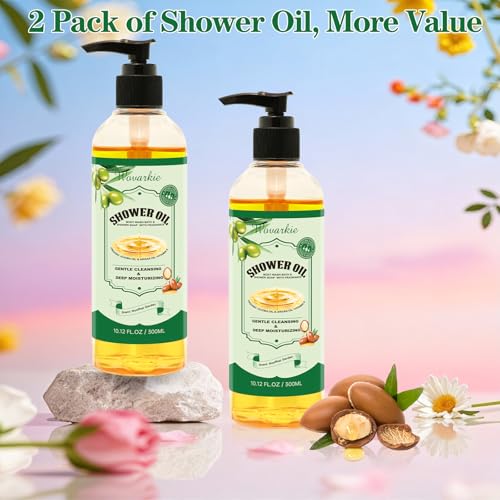 2 Pack Shower Oil with Organic Argan - Moisturizing Body Wash for Women, Natural & Vegan, for Sensitive Skin - Deep Hydration & Silky Smooth Feel (Rooftop Garden)