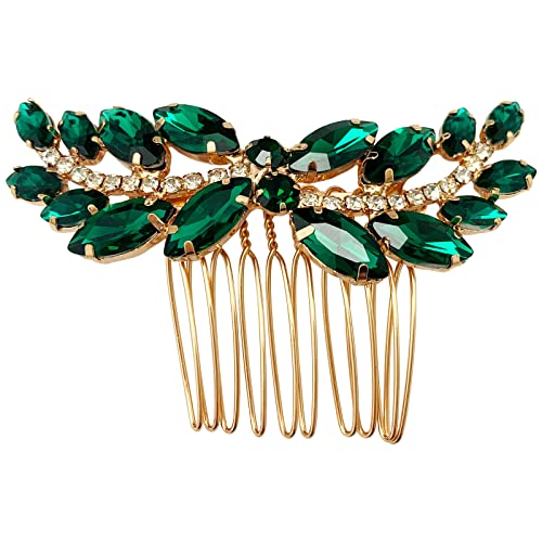 BETITETO Bridal Hair Comb Emerald Green Crystal Wedding Hair Piece Pin Accessories for Women Girls Party (Green)