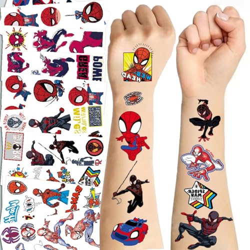 10 Sheets Spider Temporary Tattoos, Removable Cute Cartoon Spider Stickers, Spider Themed Birthday Party Favors & Decor Supplies