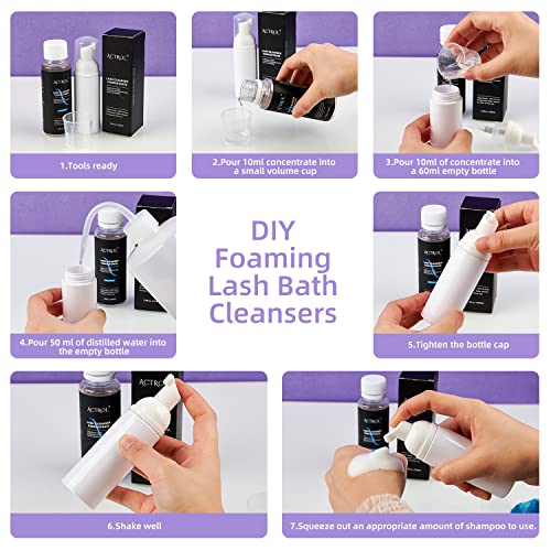 Eyelash Cleanser Concentrate 60ml Unscented Professional Lash Shampoo Foaming Cleanser DIY Wash for Extensions Lashes with Salon Home Care-Makes 6 Bottles
