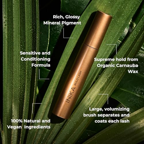 INIKA Organic Bold Lash Mascara, Vegan and Non-Toxic, Amplifies Lashes for Volume and Length, with Conditioning Natural Ingredients and Pure Mineral Pigments, Cruelty-Free, 0.43 fl oz / 13ml BLACK