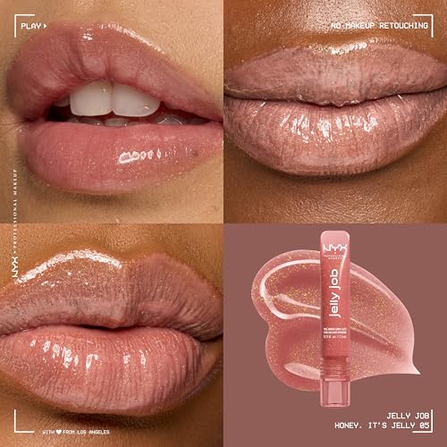 NYX PROFESSIONAL MAKEUP Jelly Job Lip Gloss, Lip Tint Gloss with Full-Bodied, Smoothing, and Hyper-Glossy Shine - Honey, It's Jelly (Nude Pearl Shimmer)