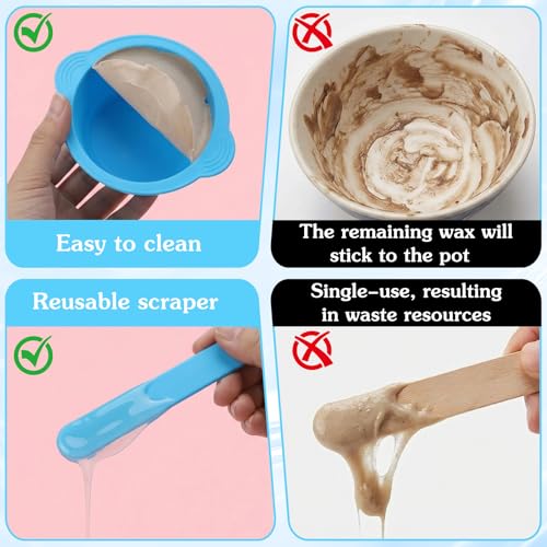 2pcs Wax Pot Liner, Non-Stick Wax Silicone Bowl with 2 Pcs Wax Spatula Sticks, Reusable Wax Pot Silicone Liner for Hair Removal, Blue