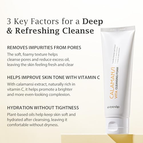 eyeNlip Calamansi Vita Cleansing Foam 4.23?fl?oz - Revitalizing Cleanser with Calamansi Extract, Centella & Hyaluronic Acid for Gentle Daily Care, Korean Skincare