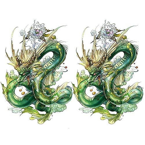2 Sheets Arm Thigh Waterproof Fake Temporary Tattoos Sticker Green Chinese Dragon