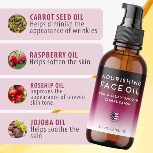 FORMULAB Face Oil For Women and Men, Non Comedogenic Rosehip Oil for Face with Jojoba For Dry Skin, Glazed Donut Glow 1oz