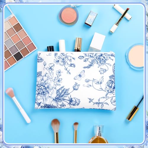 20 Pcs Floral Makeup Bags with Zipper Canvas Cosmetic Bags Bulk for Women Pencil Bag Travel Toiletry Pouch Gift for Health Nurse Mother Teacher (Blue)
