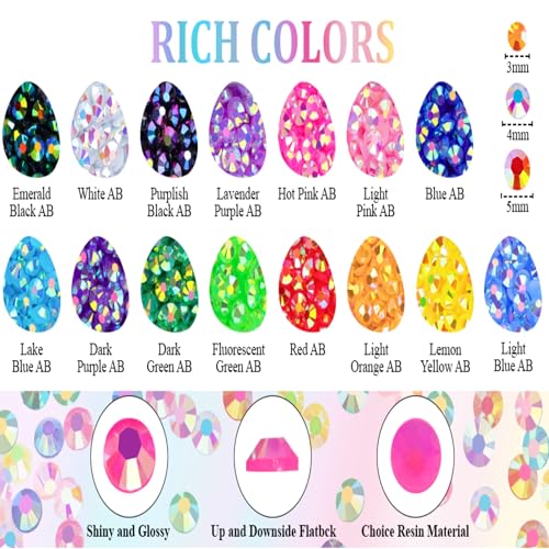 40 Colors Flatback Resin Jelly Rhinestones, 3mm 32000 Pieces with B7000 Glue for Bedazzling, Crafting, Clothing, Shoes, Nail Art, Diamond Art