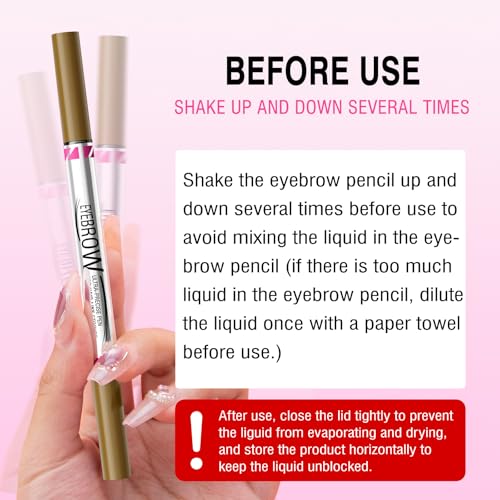Eyebrow Pen, Brow Pencil 2-in-1 Dual-Ended Microblading Eyebrow Pencil with Micro-Fork-Tip & Precise Brush-Tip Crease Natural Hair-Like Brows, Last All-Day (Light Brown)