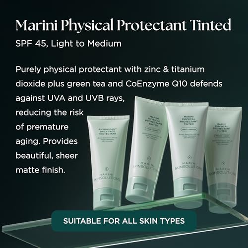 Marini SkinSolutions Physical Protectant Tinted - Light to Medium - Broad-Spectrum SPF 45 Sunscreen - Water Resistant (80 Minutes) - All Skin Types - Cruelty Free - Made in the USA - 2 oz