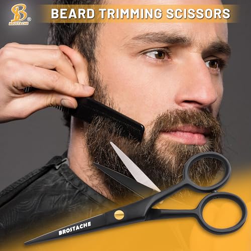 5¡± Professional Beard and Mustache Scissors, German Steel Beard Scissors Come with Mustache Comb, Beard Comb and Carrying Pouch. Grooming Scissor for All Facial Hair Scissors (Black)