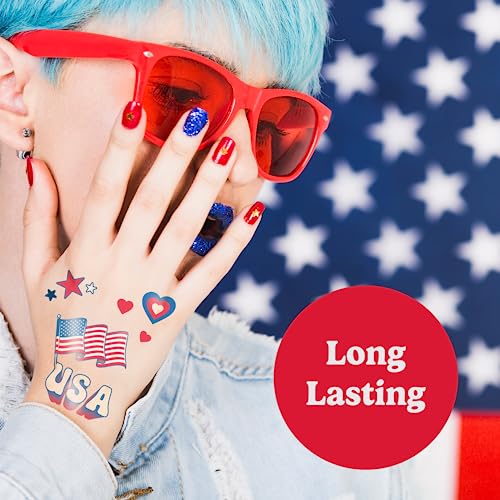 House of Party 4th of July Tattoos - 140 Styles | American Flag and USA Tattoos | Red, White, and Blue Party Supplies | Patriotic Fake Tattoos for Independence Day, Memorial Day, and Labor Day!