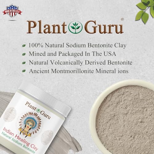 Plant Guru Sodium Bentonite Clay Powder 15 lbs. Bulk Wholesale 100% Natural Indian Healing Clay - Deep Pore Cleansing Facial And Body Mask - Detox Clay for Face, Hair, Acne, and Bath.