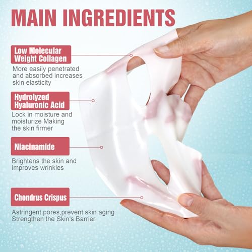 Deep Collagen Face Mask Overnight, Bio- Collagen Mask Real Deep Mask, Hydrating Hydrogel Masks with Low Molecular Collagen for Firming, Elasticity, Pore Minimizing 40g x 5ea