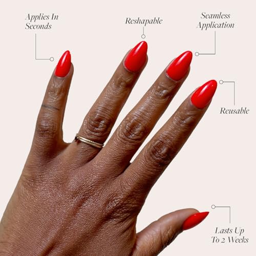 Glamnetic Press-On Nails Bundle - Velvet Pine & Fiery Red | Deep Green Short Oval Fake Nails with French Tips, Tree Designs & Velvet Finish | right Red Short Almond False Nails | Durable, Salon-Qualit