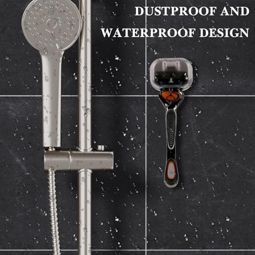 Linkidea 2 Pack Razor Holder, Waterproof Shaver Holder for Shower, Compatible with Gillette Fusion 5, Labs with Exfoliating Bar, Dorco Pace 6 Pro, Harry's 5 Blade (Grey)