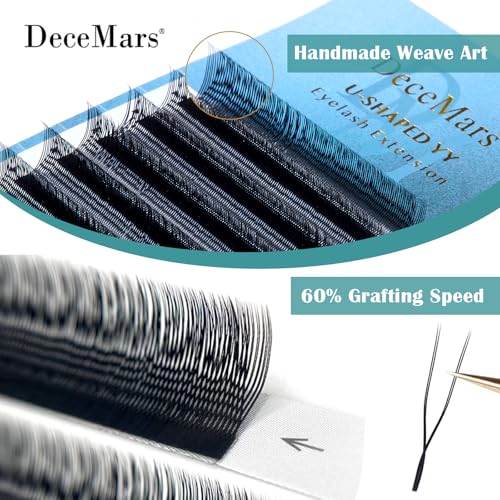 DeceMars U Eyelash Extensions Supplies 0.07mm D Curl 8-14mm Mixed Tray Easy Fans 2D UU Eye Lashes 1400 Pcs Y Shaped Premade Soft Russian Volume Eyelashes Matte Black 12 Rows (UU-0.07-D-8-14mm Mix)
