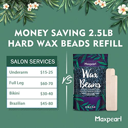 Maxpearl Digital Waxing Kit + 2.5LB Hard Wax Beads Bag for Full Body Waxing - Brazilian, Bikini Waxing, Face, Eyebrows, Underarms, Arms, Chest, Back, Legs, Jasmine & Coconut Formula