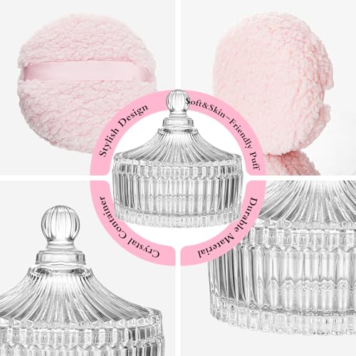2 Pcs Extra Large Body Powder Puff and Container, 6 Inch Dusting Powder Container with Puff, Body Powder Container and Oversize Soft Washable Powder Puff for Women