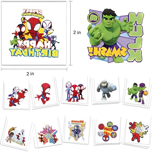 Spidey Birthday Party Supplies, 60 Pcs Temporary Tattoos, Removable Fake Tattoo Stickers for Goody Bag Treat Bag (A)