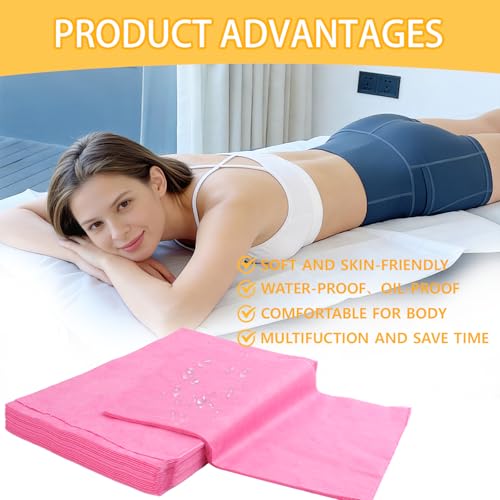 Disposable Bed Sheets 100 Pcs 31" x 71" Massage Table Sheets Non Woven Fabric Pink Bed Sheets Breathable for Meassage Bed Cover for Spa Lash Travel Beauty Salon
