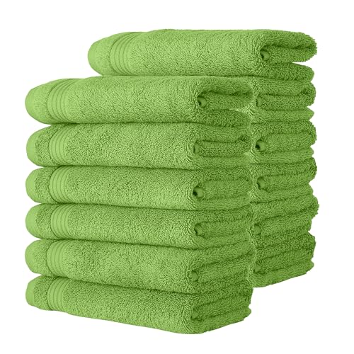 Classic Turkish Towels CTT - Premium Washcloths 12 Pack Set, 100% Turkish Cotton, Highly Absorbent & Quick Dry, Face Towels Wash Cloths for Hotel, Spa & Gym | 12"x12" (Green)