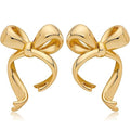 Doubnine BowKnot Earrings Gold Ribbon Stud Golden Bow Cute Christmas Wedding Jewelry for Women