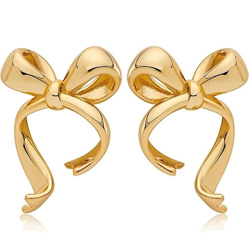 Doubnine BowKnot Earrings Gold Ribbon Stud Golden Bow Cute Christmas Wedding Jewelry for Women