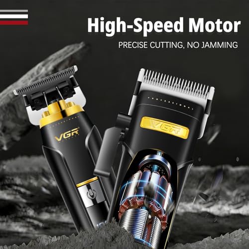 VGR 694S2 Professional Hair Clippers for Men - Cordless Barber Clipper & Trimmer Set with Charging Dock, 440 Min Runtime & LED Display - Rechargeable Hair Cutting Kit for Barbers & Home Use(Black)