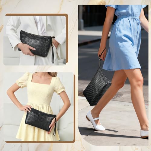 Large Makeup Bag with Wrist Strap, PU Leather Cosmetic Bag, Travel Toiletry Pouch for Women, Gifts for Mom/Sisters/Friends/Bridesmaid (Small Plaid)