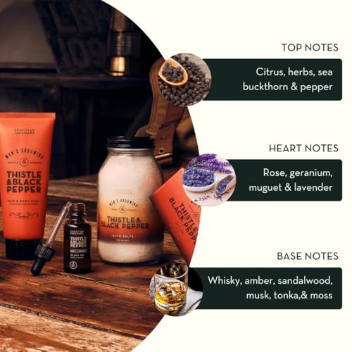 Scottish Fine Soaps Thistle & Black Pepper Hair and Body Wash, Rugged and Refreshing, Woody Amber Fragrance, 200ml