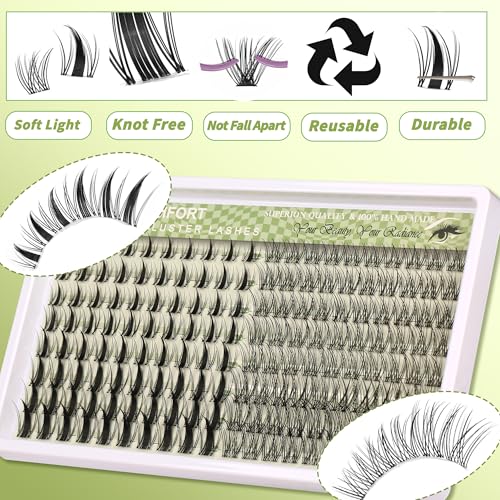 160 Pcs Lash Clusters Extensions Kit - Manga - Natural Wispy Faux Mink Individual Eye Lash 10-18mm Clusters with D Curl Fluffy Wispy Lash Clusters for Lash Extension at Home
