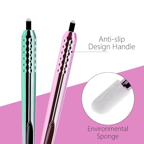 PACK OF 10 - Mellie Microblading Disposable Microblading Pen with Pigment Sponge Disposable Tool For Creating Eyebrows Microblading Supplies (Rainbow, U18 .18mm)