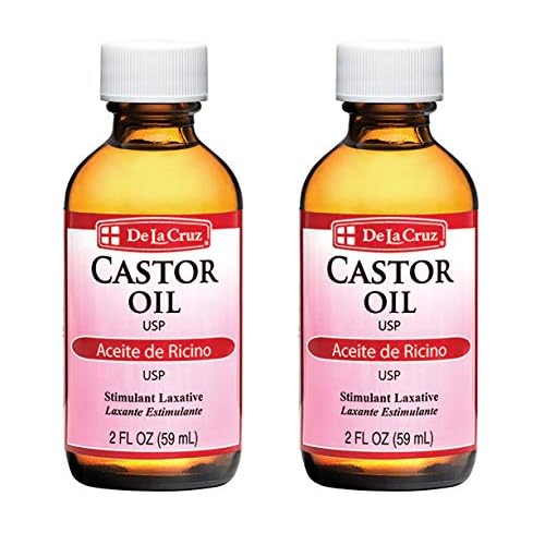 De La Cruz Castor Oil - 100% Pure Expeller Pressed Castor Oil for Nourishing Skin, Hair, Eyelashes, and Eyebrows - Natural Laxative USP Grade, 2 FL Oz (2 Bottles)