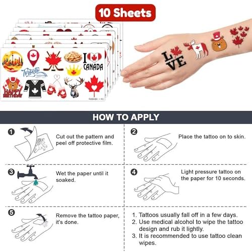 Canada Temporary Tattoos Sticker for Kids Birthday Party Supplies Decorations Party Favors 100PCS Tattoo Maple Syrup Canadian flag Canada Travel Themed Cute Kids Boy Gifts Ideal School Prizes Rewards
