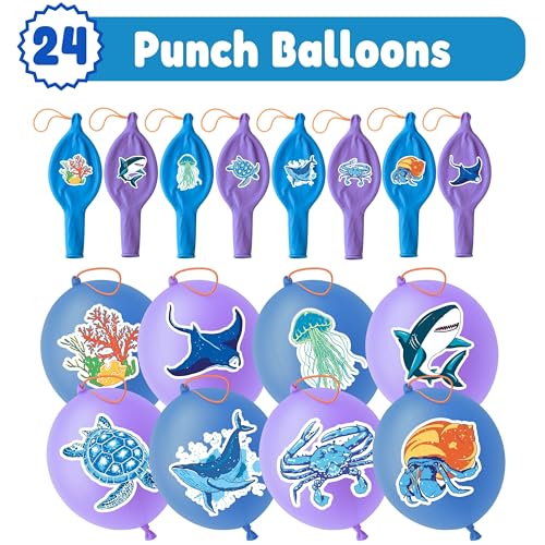 72 PCS Ocean Party Favors for Kids ? 48 Pre-Cut Temporary Tattoos & 24 Ocean Punch Balloons Themed Birthday Party Decorations Supplies Favors Gifts, Goodie Bag Fillers, Classroom Rewards