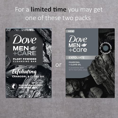 DOVE MEN + CARE Cleansing Bar Soap Charcoal + Clove Oil to Rebuild Skin in the Shower,a 4in1 Hair,Body,Face & Shaving Bar with Plant-Based Cleanser and Natural Oils 5 oz,(Pack of 8)